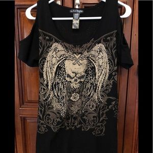 Women’s bling cut out shoulder tee